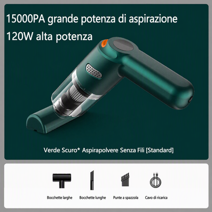 Aspirapolvere portatile senza fili 🚗🏠💨 leggero e senza cavi, con forte aspirazione e filtro lavabile, usa gli ugelli intercambiabili per pulire auto e scrivanie senza sforzo e terminare la pulizia velocemente.