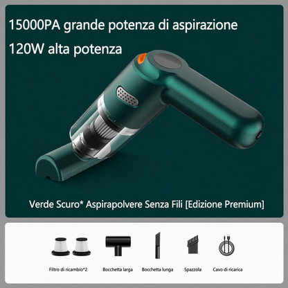 Aspirapolvere portatile senza fili 🚗🏠💨 leggero e senza cavi, con forte aspirazione e filtro lavabile, usa gli ugelli intercambiabili per pulire auto e scrivanie senza sforzo e terminare la pulizia velocemente.