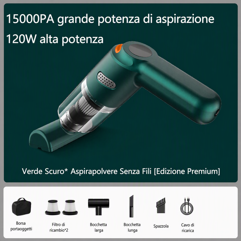 Aspirapolvere portatile senza fili 🚗🏠💨 leggero e senza cavi, con forte aspirazione e filtro lavabile, usa gli ugelli intercambiabili per pulire auto e scrivanie senza sforzo e terminare la pulizia velocemente.