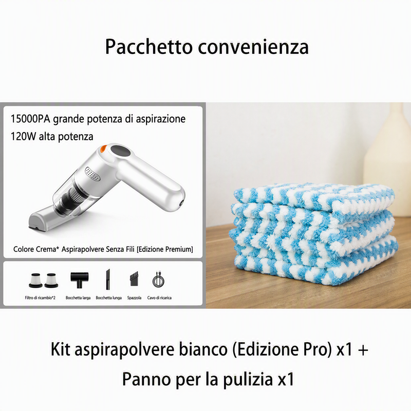 Aspirapolvere portatile senza fili 🚗🏠💨 leggero e senza cavi, con forte aspirazione e filtro lavabile, usa gli ugelli intercambiabili per pulire auto e scrivanie senza sforzo e terminare la pulizia velocemente.