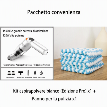 Aspirapolvere portatile senza fili 🚗🏠💨 leggero e senza cavi, con forte aspirazione e filtro lavabile, usa gli ugelli intercambiabili per pulire auto e scrivanie senza sforzo e terminare la pulizia velocemente.