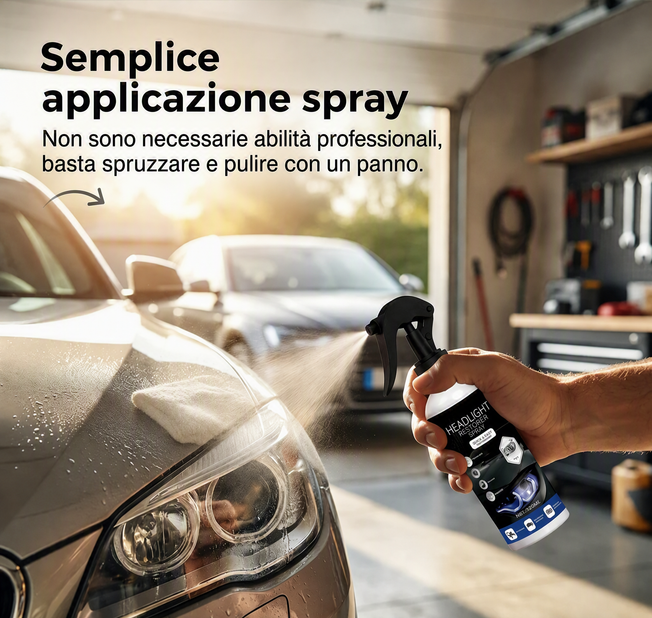 ⏰Kit Restauratore Fari Auto 💡🧴⏱️ Spray restauratore da 100 ml e agente protettivo UV da 20 ml, formula senza abrasivi, ripristina la trasparenza dei fari opachi in pochi minuti per una migliore visibilità notturna.