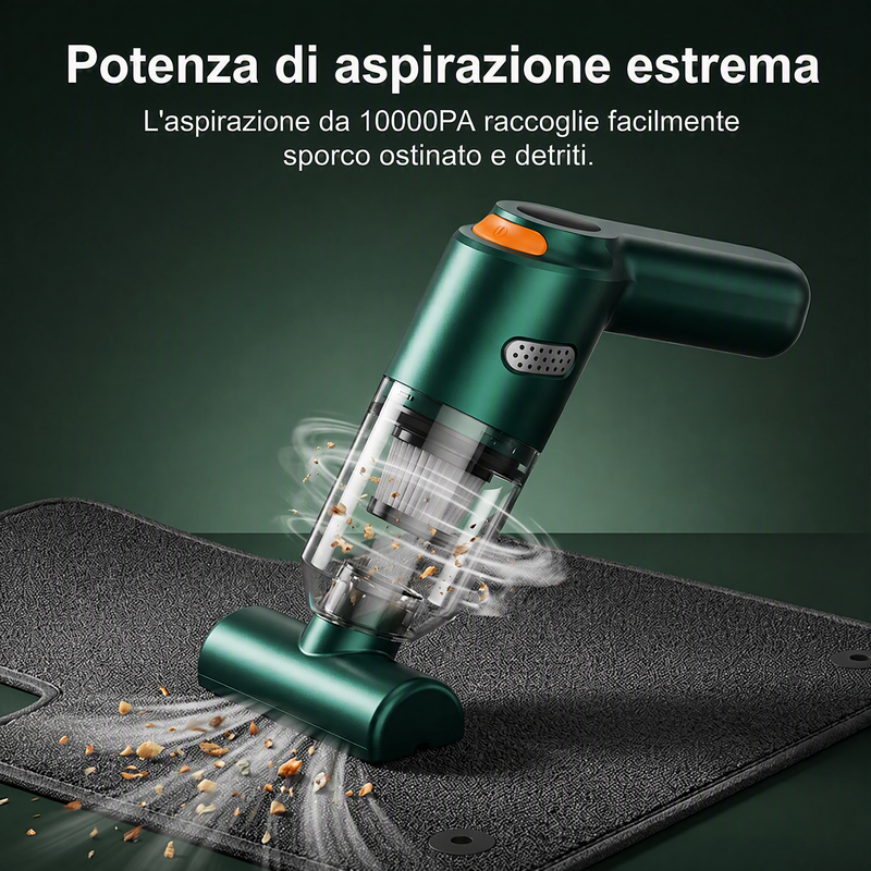 Aspirapolvere portatile senza fili 🚗🏠💨 leggero e senza cavi, con forte aspirazione e filtro lavabile, usa gli ugelli intercambiabili per pulire auto e scrivanie senza sforzo e terminare la pulizia velocemente.