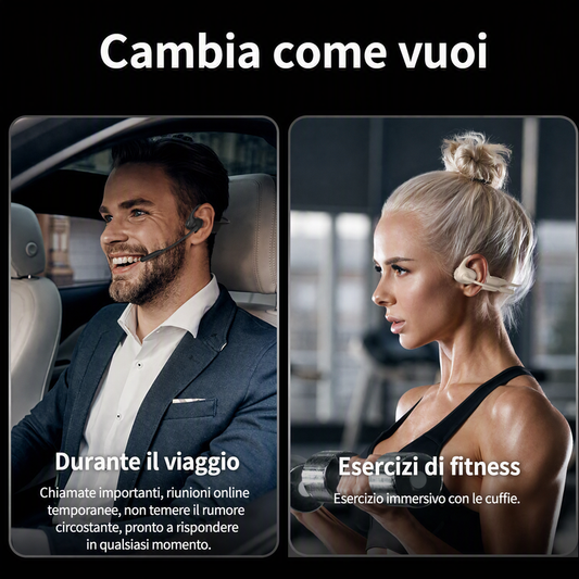 🗣️ Cuffie Open-Ear Leggere – Bluetooth 5.3 & Microfono Dual-DSP – Riduzione del Rumore & 11h di Autonomia per Chiamate, Passeggiate e Lavoro 🏃