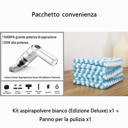 Aspirapolvere portatile senza fili 🚗🏠💨 leggero e senza cavi, con forte aspirazione e filtro lavabile, usa gli ugelli intercambiabili per pulire auto e scrivanie senza sforzo e terminare la pulizia velocemente.