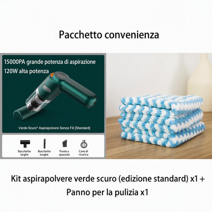 Aspirapolvere portatile senza fili 🚗🏠💨 leggero e senza cavi, con forte aspirazione e filtro lavabile, usa gli ugelli intercambiabili per pulire auto e scrivanie senza sforzo e terminare la pulizia velocemente.