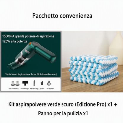 Aspirapolvere portatile senza fili 🚗🏠💨 leggero e senza cavi, con forte aspirazione e filtro lavabile, usa gli ugelli intercambiabili per pulire auto e scrivanie senza sforzo e terminare la pulizia velocemente.