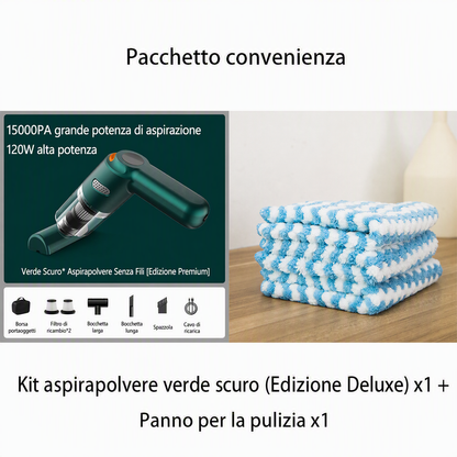 Aspirapolvere portatile senza fili 🚗🏠💨 leggero e senza cavi, con forte aspirazione e filtro lavabile, usa gli ugelli intercambiabili per pulire auto e scrivanie senza sforzo e terminare la pulizia velocemente.