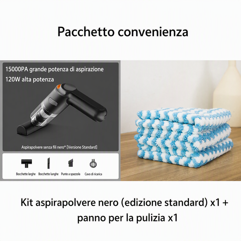 Aspirapolvere portatile senza fili 🚗🏠💨 leggero e senza cavi, con forte aspirazione e filtro lavabile, usa gli ugelli intercambiabili per pulire auto e scrivanie senza sforzo e terminare la pulizia velocemente.