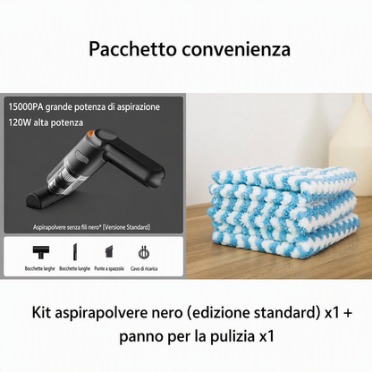 Aspirapolvere portatile senza fili 🚗🏠💨 leggero e senza cavi, con forte aspirazione e filtro lavabile, usa gli ugelli intercambiabili per pulire auto e scrivanie senza sforzo e terminare la pulizia velocemente.