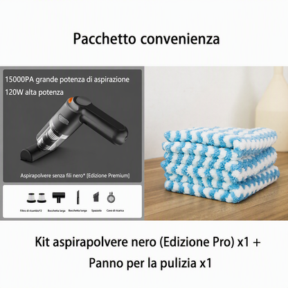 Aspirapolvere portatile senza fili 🚗🏠💨 leggero e senza cavi, con forte aspirazione e filtro lavabile, usa gli ugelli intercambiabili per pulire auto e scrivanie senza sforzo e terminare la pulizia velocemente.