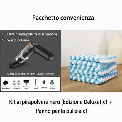 Aspirapolvere portatile senza fili 🚗🏠💨 leggero e senza cavi, con forte aspirazione e filtro lavabile, usa gli ugelli intercambiabili per pulire auto e scrivanie senza sforzo e terminare la pulizia velocemente.