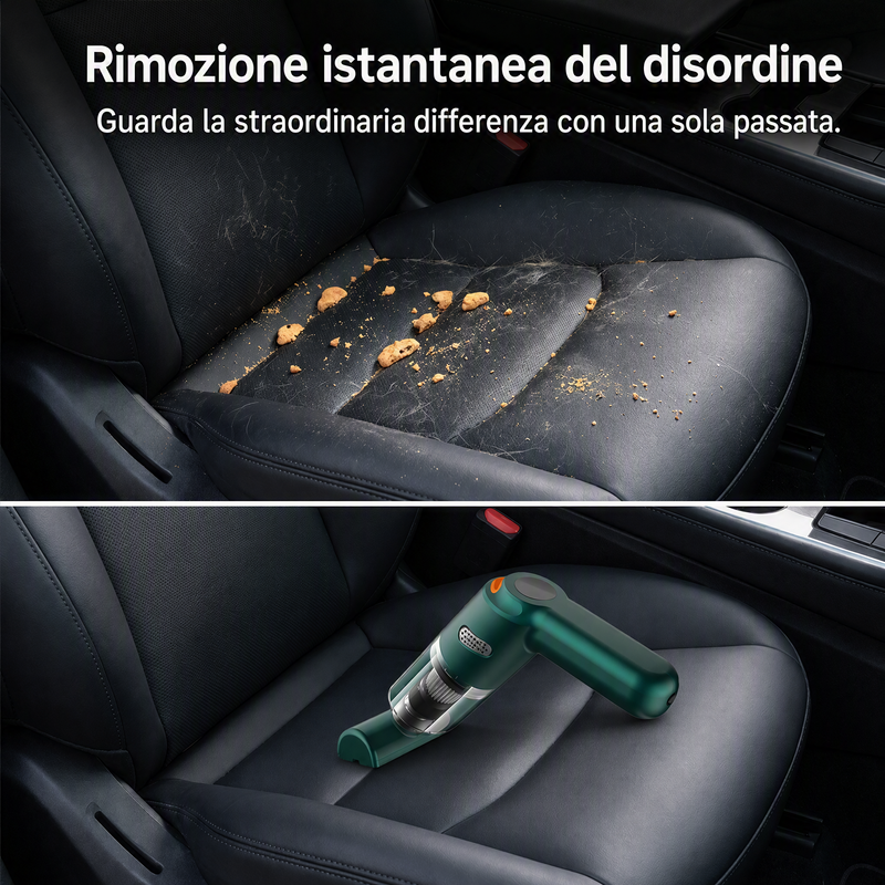 Aspirapolvere portatile senza fili 🚗🏠💨 leggero e senza cavi, con forte aspirazione e filtro lavabile, usa gli ugelli intercambiabili per pulire auto e scrivanie senza sforzo e terminare la pulizia velocemente.