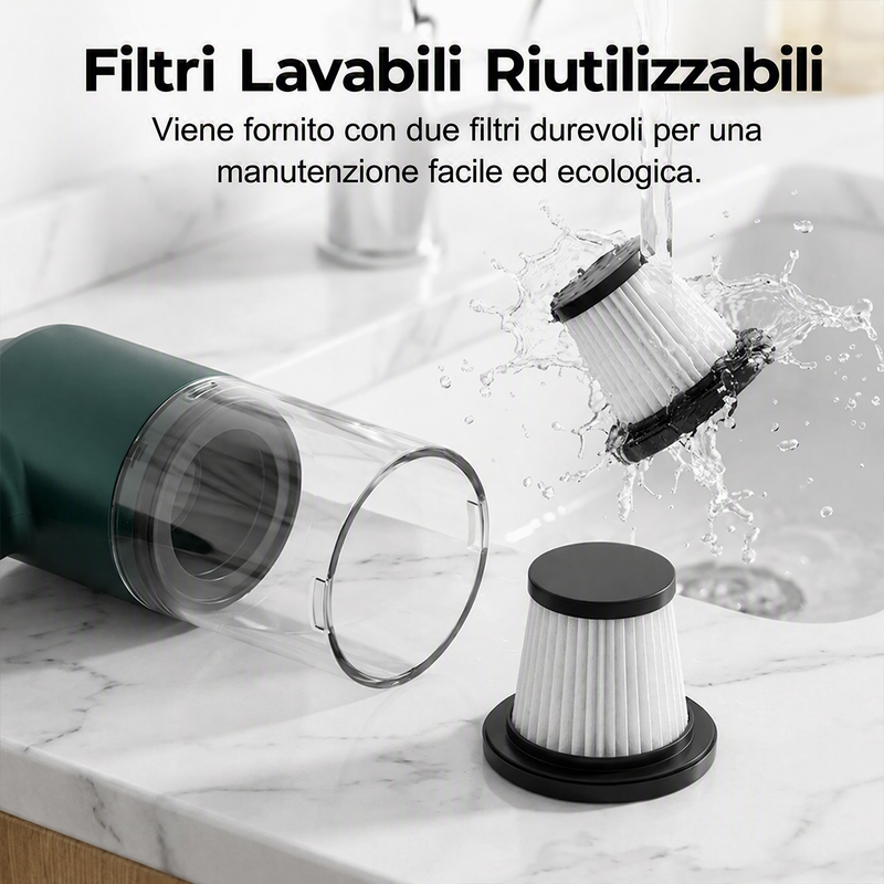 Aspirapolvere portatile senza fili 🚗🏠💨 leggero e senza cavi, con forte aspirazione e filtro lavabile, usa gli ugelli intercambiabili per pulire auto e scrivanie senza sforzo e terminare la pulizia velocemente.
