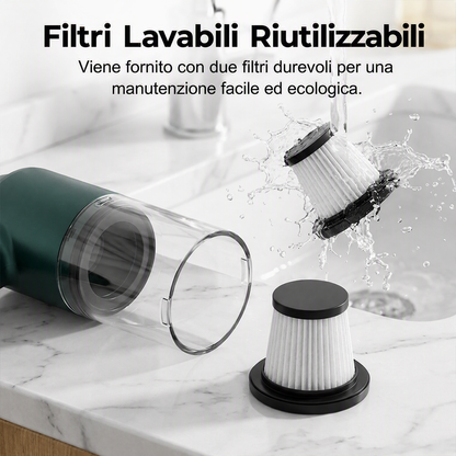 Aspirapolvere portatile senza fili 🚗🏠💨 leggero e senza cavi, con forte aspirazione e filtro lavabile, usa gli ugelli intercambiabili per pulire auto e scrivanie senza sforzo e terminare la pulizia velocemente.