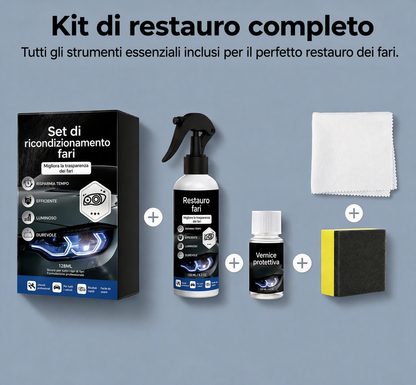 ⏰Kit Restauratore Fari Auto 💡🧴⏱️ Spray restauratore da 100 ml e agente protettivo UV da 20 ml, formula senza abrasivi, ripristina la trasparenza dei fari opachi in pochi minuti per una migliore visibilità notturna.