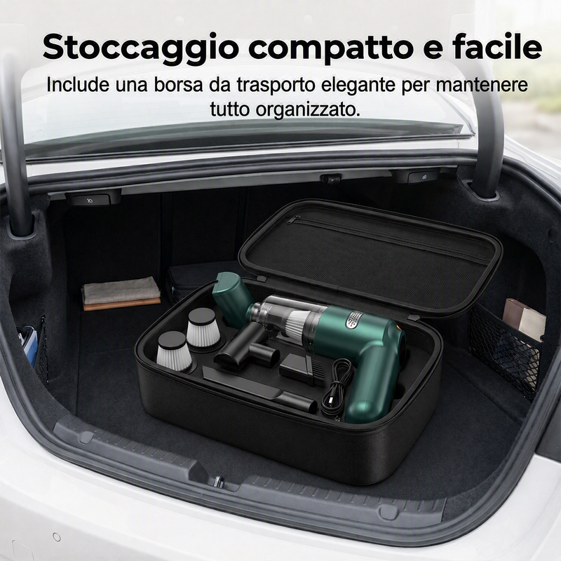 Aspirapolvere portatile senza fili 🚗🏠💨 leggero e senza cavi, con forte aspirazione e filtro lavabile, usa gli ugelli intercambiabili per pulire auto e scrivanie senza sforzo e terminare la pulizia velocemente.