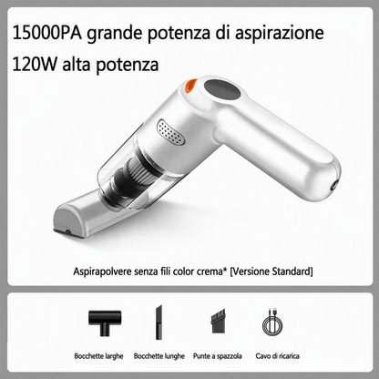 Aspirapolvere portatile senza fili 🚗🏠💨 leggero e senza cavi, con forte aspirazione e filtro lavabile, usa gli ugelli intercambiabili per pulire auto e scrivanie senza sforzo e terminare la pulizia velocemente.