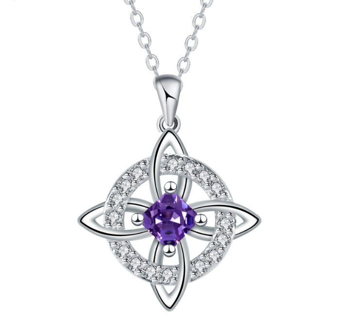 💎Collana con Ciondolo Scintillante per Donna | Nodo Celtico Simbolo di Amore Eterno 💞 | Zircone Cubico Scintillante ✨ | Catena Regolabile 45 + 5 cm 📏 | 12 Mesi e Colori 🎨