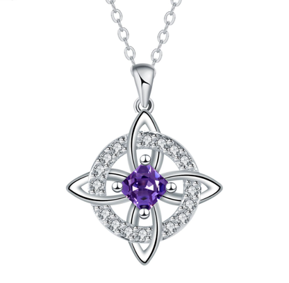 💎Collana con Ciondolo Scintillante per Donna | Nodo Celtico Simbolo di Amore Eterno 💞 | Zircone Cubico Scintillante ✨ | Catena Regolabile 45 + 5 cm 📏 | 12 Mesi e Colori 🎨