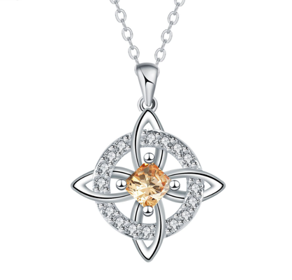 💎Collana con Ciondolo Scintillante per Donna | Nodo Celtico Simbolo di Amore Eterno 💞 | Zircone Cubico Scintillante ✨ | Catena Regolabile 45 + 5 cm 📏 | 12 Mesi e Colori 🎨