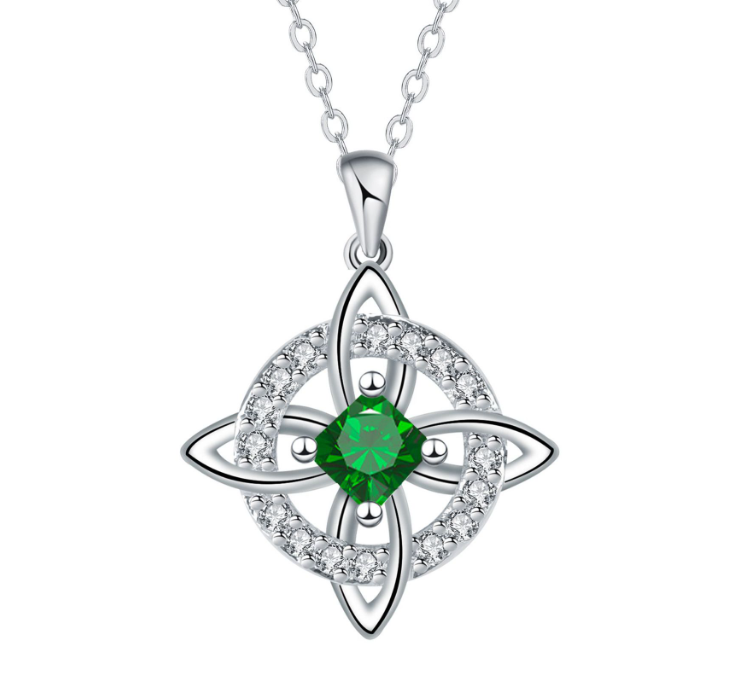 💎Collana con Ciondolo Scintillante per Donna | Nodo Celtico Simbolo di Amore Eterno 💞 | Zircone Cubico Scintillante ✨ | Catena Regolabile 45 + 5 cm 📏 | 12 Mesi e Colori 🎨