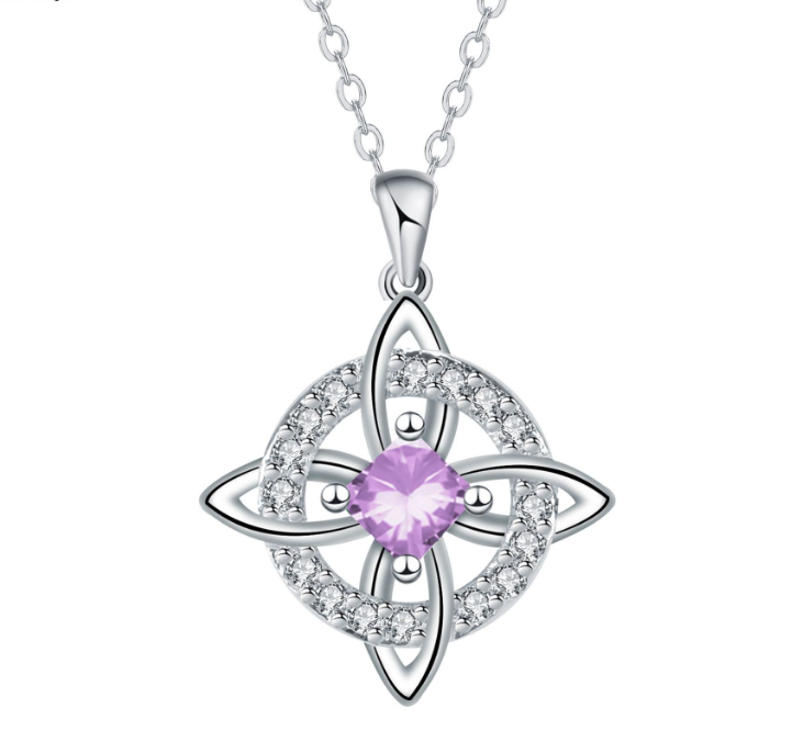 💎Collana con Ciondolo Scintillante per Donna | Nodo Celtico Simbolo di Amore Eterno 💞 | Zircone Cubico Scintillante ✨ | Catena Regolabile 45 + 5 cm 📏 | 12 Mesi e Colori 🎨