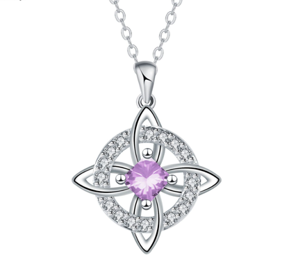 💎Collana con Ciondolo Scintillante per Donna | Nodo Celtico Simbolo di Amore Eterno 💞 | Zircone Cubico Scintillante ✨ | Catena Regolabile 45 + 5 cm 📏 | 12 Mesi e Colori 🎨