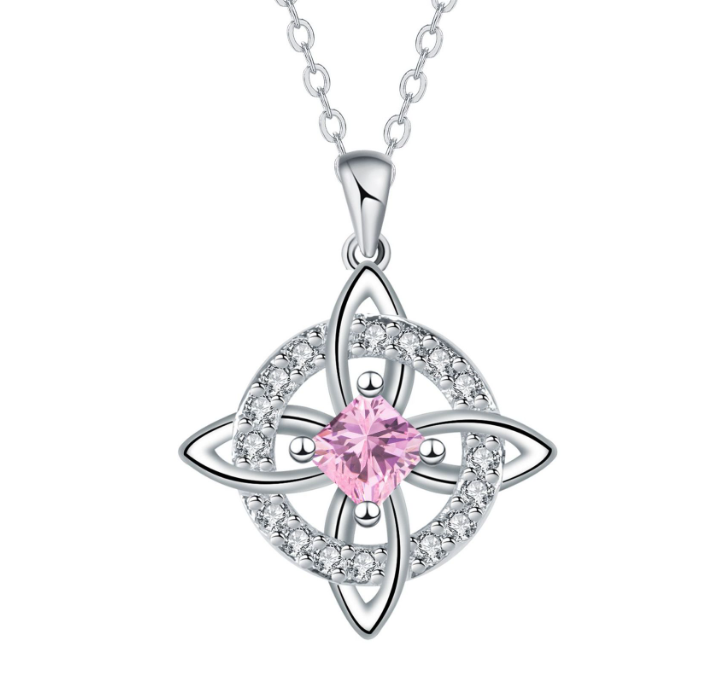 💎Collana con Ciondolo Scintillante per Donna | Nodo Celtico Simbolo di Amore Eterno 💞 | Zircone Cubico Scintillante ✨ | Catena Regolabile 45 + 5 cm 📏 | 12 Mesi e Colori 🎨