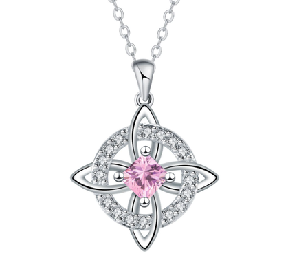 💎Collana con Ciondolo Scintillante per Donna | Nodo Celtico Simbolo di Amore Eterno 💞 | Zircone Cubico Scintillante ✨ | Catena Regolabile 45 + 5 cm 📏 | 12 Mesi e Colori 🎨