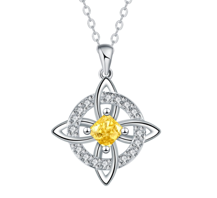 💎Collana con Ciondolo Scintillante per Donna | Nodo Celtico Simbolo di Amore Eterno 💞 | Zircone Cubico Scintillante ✨ | Catena Regolabile 45 + 5 cm 📏 | 12 Mesi e Colori 🎨