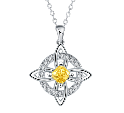 💎Collana con Ciondolo Scintillante per Donna | Nodo Celtico Simbolo di Amore Eterno 💞 | Zircone Cubico Scintillante ✨ | Catena Regolabile 45 + 5 cm 📏 | 12 Mesi e Colori 🎨