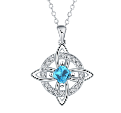 💎Collana con Ciondolo Scintillante per Donna | Nodo Celtico Simbolo di Amore Eterno 💞 | Zircone Cubico Scintillante ✨ | Catena Regolabile 45 + 5 cm 📏 | 12 Mesi e Colori 🎨