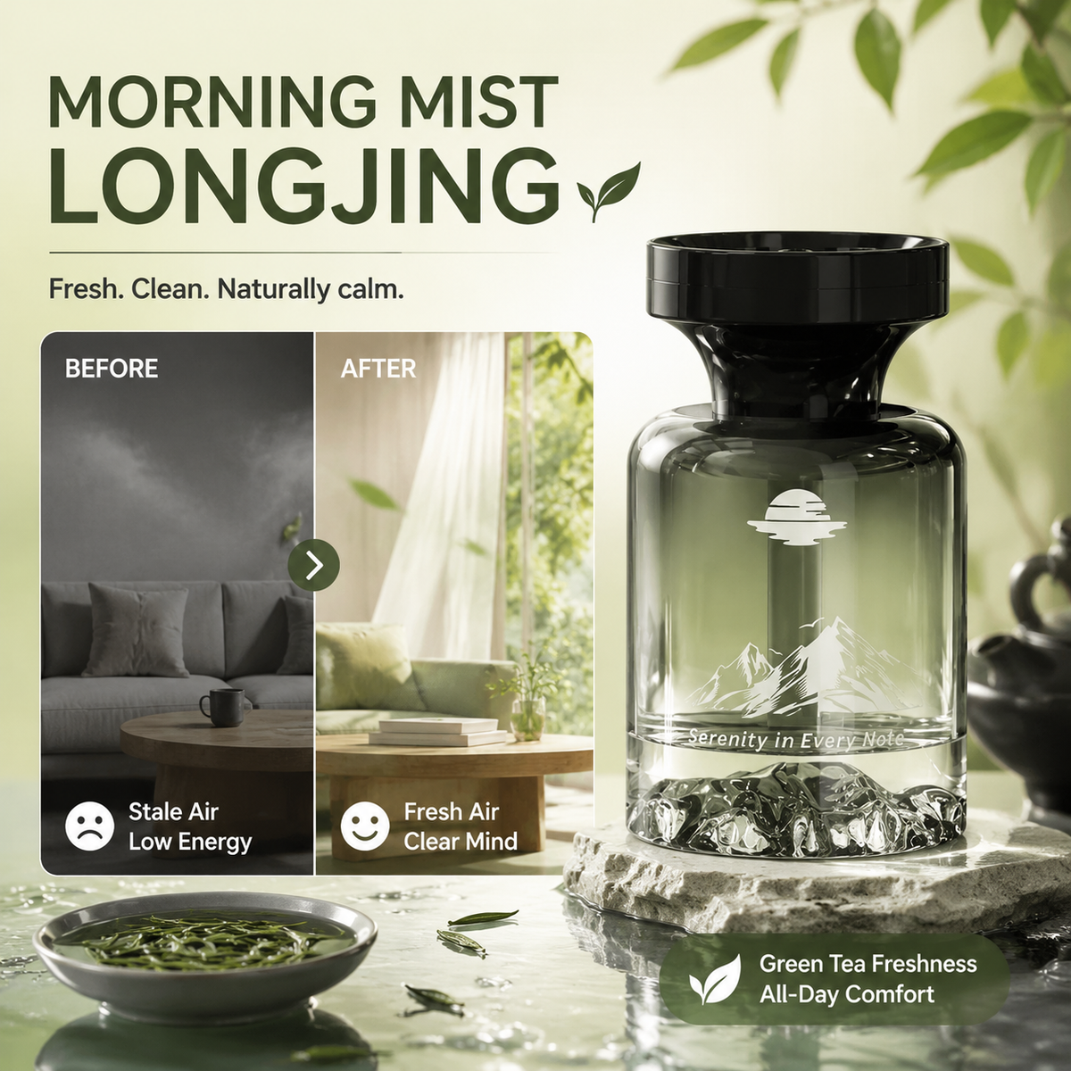 Profumo per auto con design montano ⛰️🚗✨ Bottiglia decorativa con paesaggio montano, estratti vegetali naturali, neutralizza gli odori e diffonde una fragranza persistente per rendere ogni viaggio piacevole.