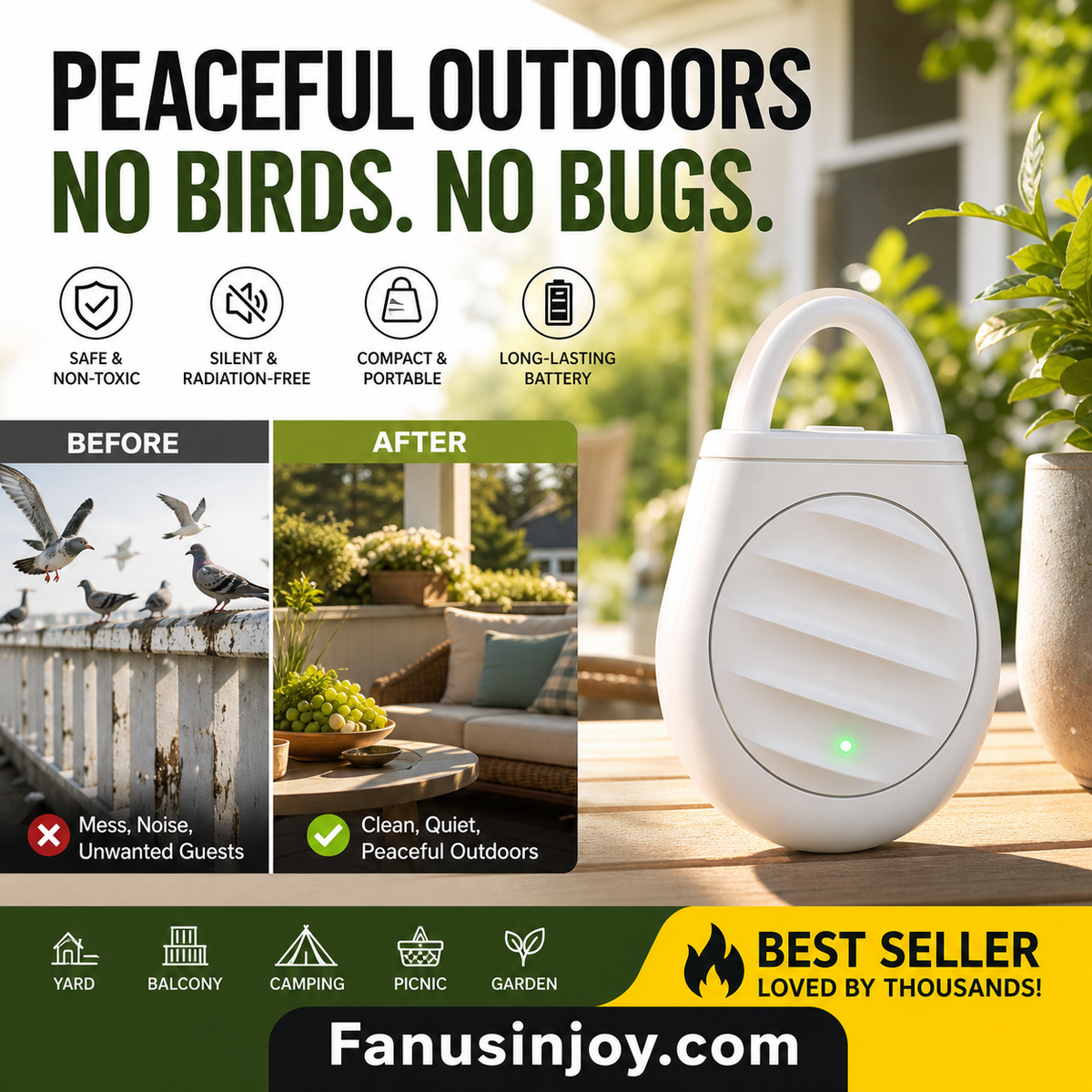 🔥REPELLENTE A ULTRASUONI PER GIARDINO 🌿🏡🔋 Modello silenzioso senza tossine, con impostazioni interne ed esterne, batteria a lunga autonomia, protegge giardino e spazio esterno della casa dai guasti causati dagli uccelli.🚫🦅