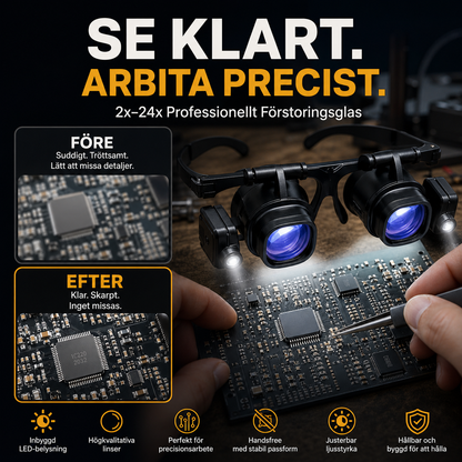 🔬 Occhiali di Precisione con Ingrandimento LED 💡 | Lenti Intercambiabili 2X-25X 🔍 | Doppi LED Integrati e Mani Libere 👐 | Sistema a 4 o 6 Lenti 🪶 | Perfetti per Gioielleria, Orologi ed Elettronica ✨
