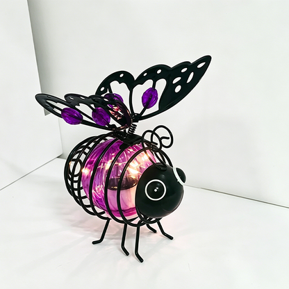 🐝 Enfeite Solar de Jardim em Metal – Decoração Criativa com Luz Quente e Design Encantador para Área Externa