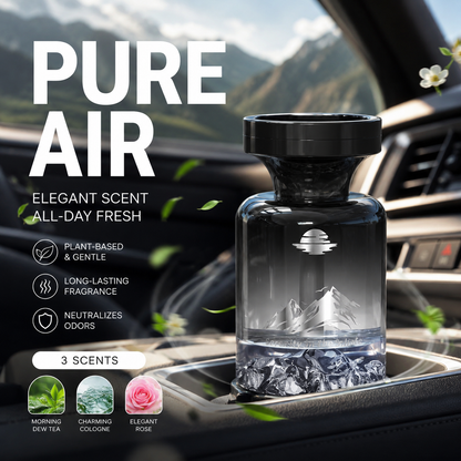 Profumo per auto con design montano ⛰️🚗✨ Bottiglia decorativa con paesaggio montano, estratti vegetali naturali, neutralizza gli odori e diffonde una fragranza persistente per rendere ogni viaggio piacevole.