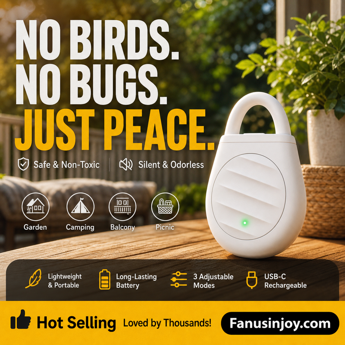 🔥REPELLENTE A ULTRASUONI PER GIARDINO 🌿🏡🔋 Modello silenzioso senza tossine, con impostazioni interne ed esterne, batteria a lunga autonomia, protegge giardino e spazio esterno della casa dai guasti causati dagli uccelli.🚫🦅