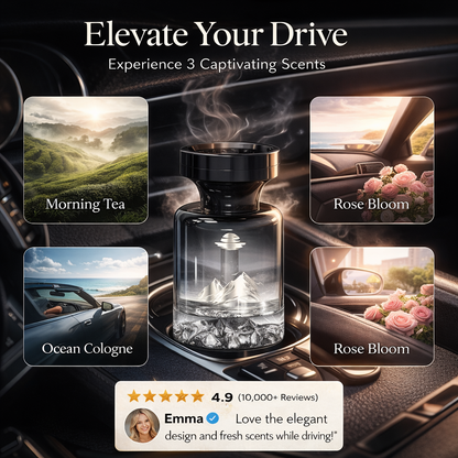 Profumo per auto con design montano ⛰️🚗✨ Bottiglia decorativa con paesaggio montano, estratti vegetali naturali, neutralizza gli odori e diffonde una fragranza persistente per rendere ogni viaggio piacevole.