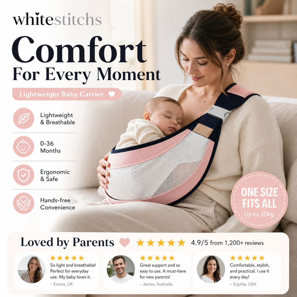 Fascia Porta-Bambino 🎒🌬️⚖️ Leggera e traspirante, distribuisce uniformemente il peso del bambino, con fibbia facile da usare per indossarla velocemente e mantenere le mani libere durante passeggiate e commissioni.