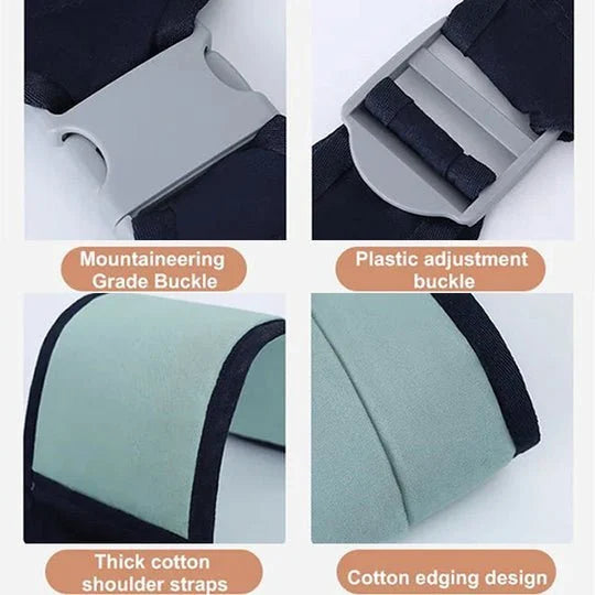Fascia Porta-Bambino 🎒🌬️⚖️ Leggera e traspirante, distribuisce uniformemente il peso del bambino, con fibbia facile da usare per indossarla velocemente e mantenere le mani libere durante passeggiate e commissioni.