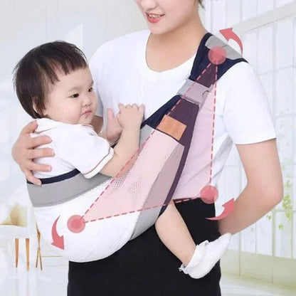 Fascia Porta-Bambino 🎒🌬️⚖️ Leggera e traspirante, distribuisce uniformemente il peso del bambino, con fibbia facile da usare per indossarla velocemente e mantenere le mani libere durante passeggiate e commissioni.