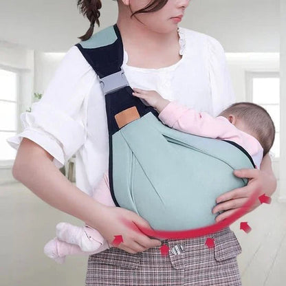 Fascia Porta-Bambino 🎒🌬️⚖️ Leggera e traspirante, distribuisce uniformemente il peso del bambino, con fibbia facile da usare per indossarla velocemente e mantenere le mani libere durante passeggiate e commissioni.