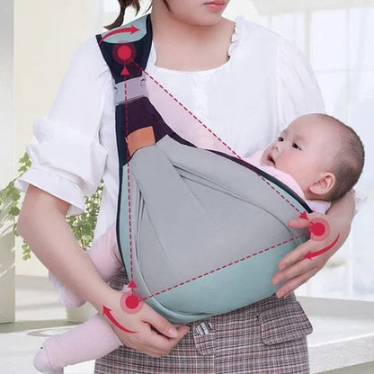 Fascia Porta-Bambino 🎒🌬️⚖️ Leggera e traspirante, distribuisce uniformemente il peso del bambino, con fibbia facile da usare per indossarla velocemente e mantenere le mani libere durante passeggiate e commissioni.