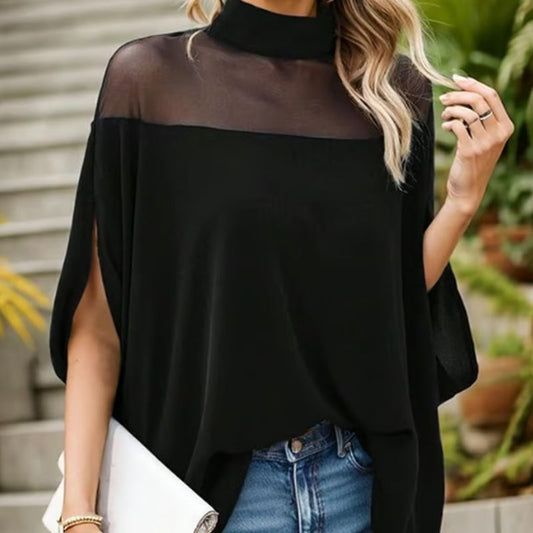 👗 LIMITED-TIME 50% RABATT! Damen Freizeit-Bluse mit hohem Kragen & Fledermausärmeln
