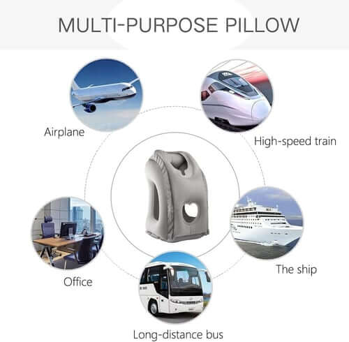 Cuscino da viaggio gonfiabile ✈️🚞😴 Tessuto floccato morbido e valvola larga per gonfiaggio veloce, offre supporto ergonomico al collo su voli, treno o in ufficio, per riposare senza dolori cervicali.