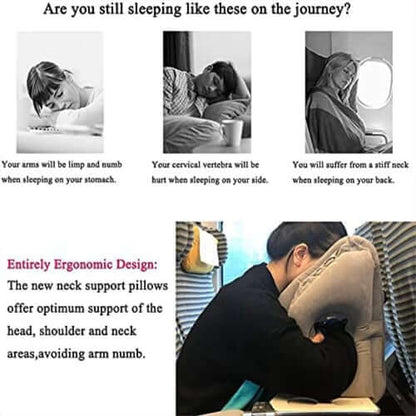 Cuscino da viaggio gonfiabile ✈️🚞😴 Tessuto floccato morbido e valvola larga per gonfiaggio veloce, offre supporto ergonomico al collo su voli, treno o in ufficio, per riposare senza dolori cervicali.