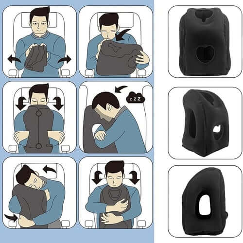 Cuscino da viaggio gonfiabile ✈️🚞😴 Tessuto floccato morbido e valvola larga per gonfiaggio veloce, offre supporto ergonomico al collo su voli, treno o in ufficio, per riposare senza dolori cervicali.