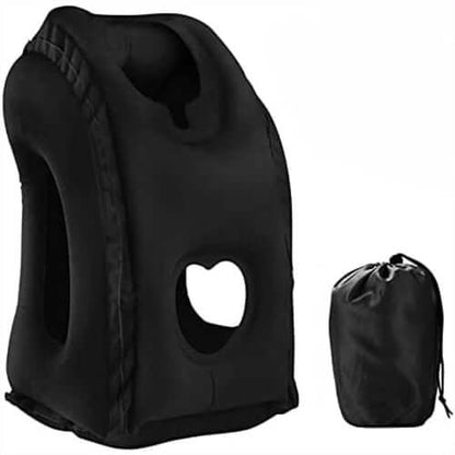 Cuscino da viaggio gonfiabile ✈️🚞😴 Tessuto floccato morbido e valvola larga per gonfiaggio veloce, offre supporto ergonomico al collo su voli, treno o in ufficio, per riposare senza dolori cervicali.